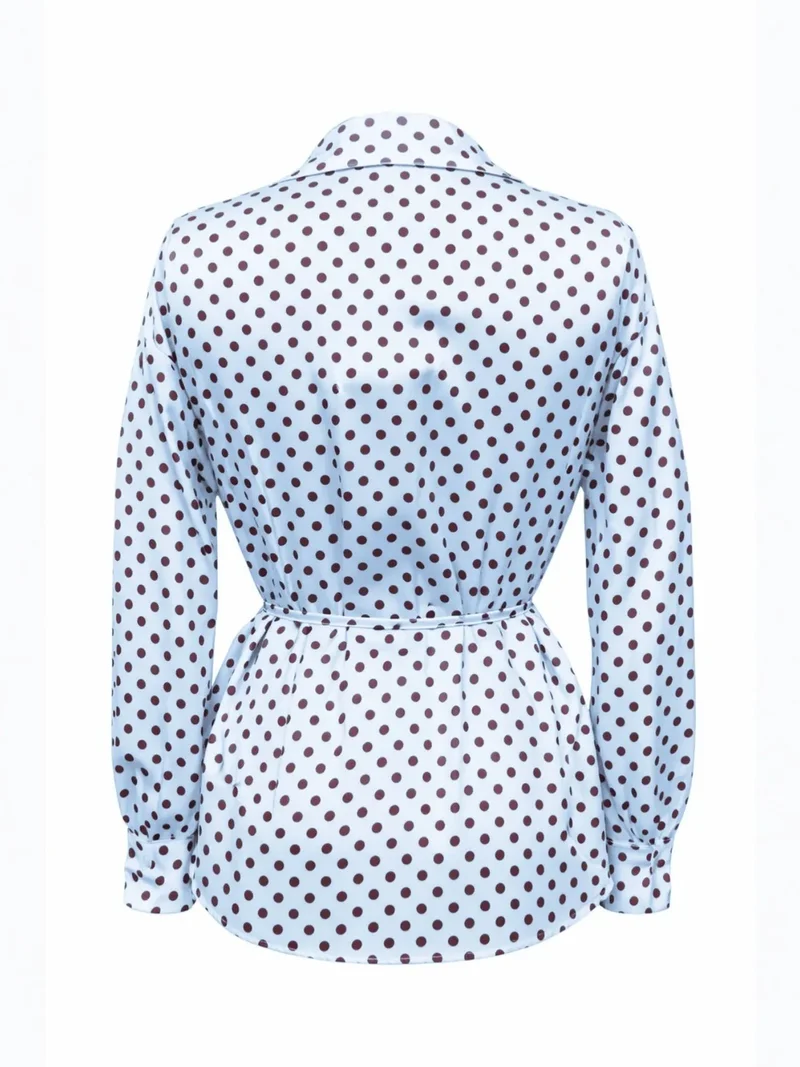 Mixray Maya Blue MIXRAY Polka Dot Tie Detail Button-Up Shirt for Women | Best Price UAE
