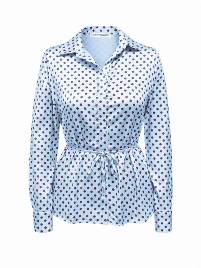 MIXRAY Polka Dot Tie Detail Button-Up Shirt