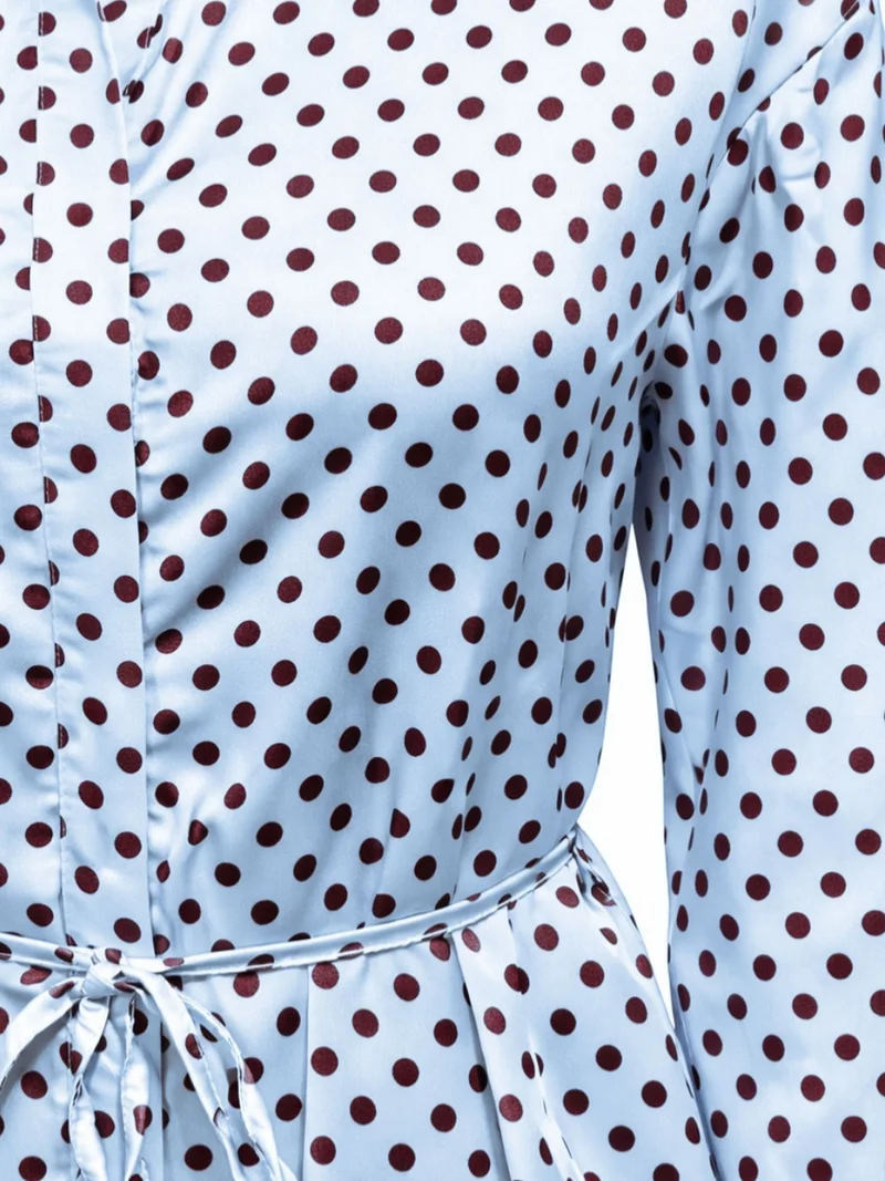 Mixray Maya Blue MIXRAY Polka Dot Tie Detail Button-Up Shirt for Women | Best Price UAE