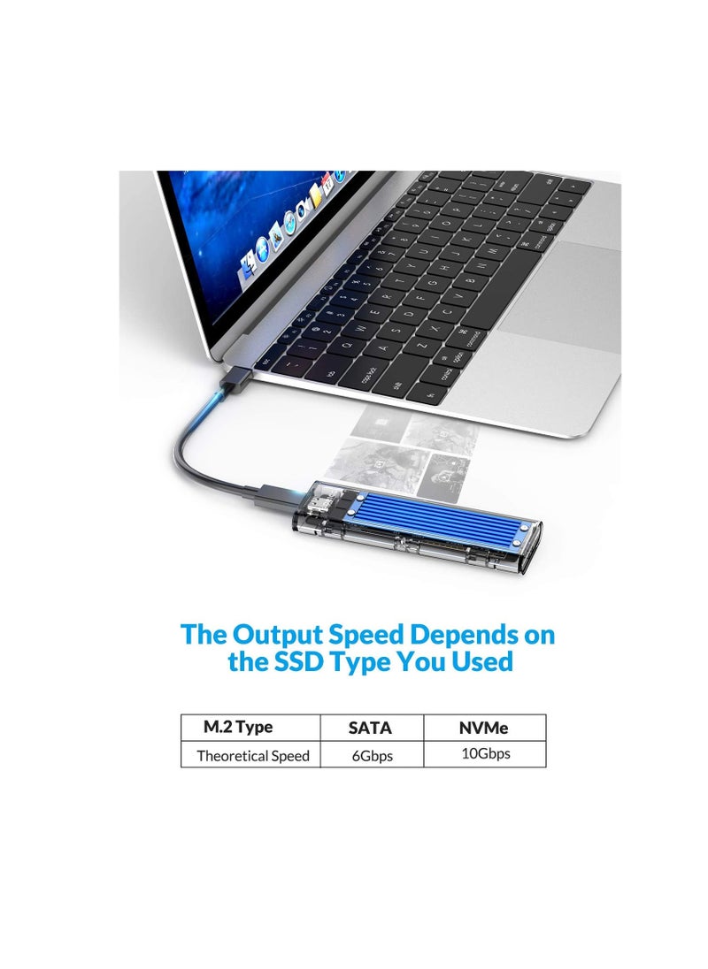 ماركة غير محددة - "حاوية M.2 NVMe SATA SSD بدون أدوات، USB 3.1 نوع C 10 جيجابايت في الثانية إلى M.2 SSD لساتا/ذاكرة مستديمة M.2 (M-Key/B+M) SSD، تدعم 2230/2242/2260/2280، حتى 2 تيرابايت – أزرق" - Image 1