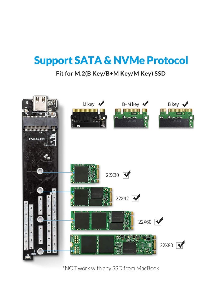 ماركة غير محددة - "حاوية M.2 NVMe SATA SSD بدون أدوات، USB 3.1 نوع C 10 جيجابايت في الثانية إلى M.2 SSD لساتا/ذاكرة مستديمة M.2 (M-Key/B+M) SSD، تدعم 2230/2242/2260/2280، حتى 2 تيرابايت – أزرق" - Image 1