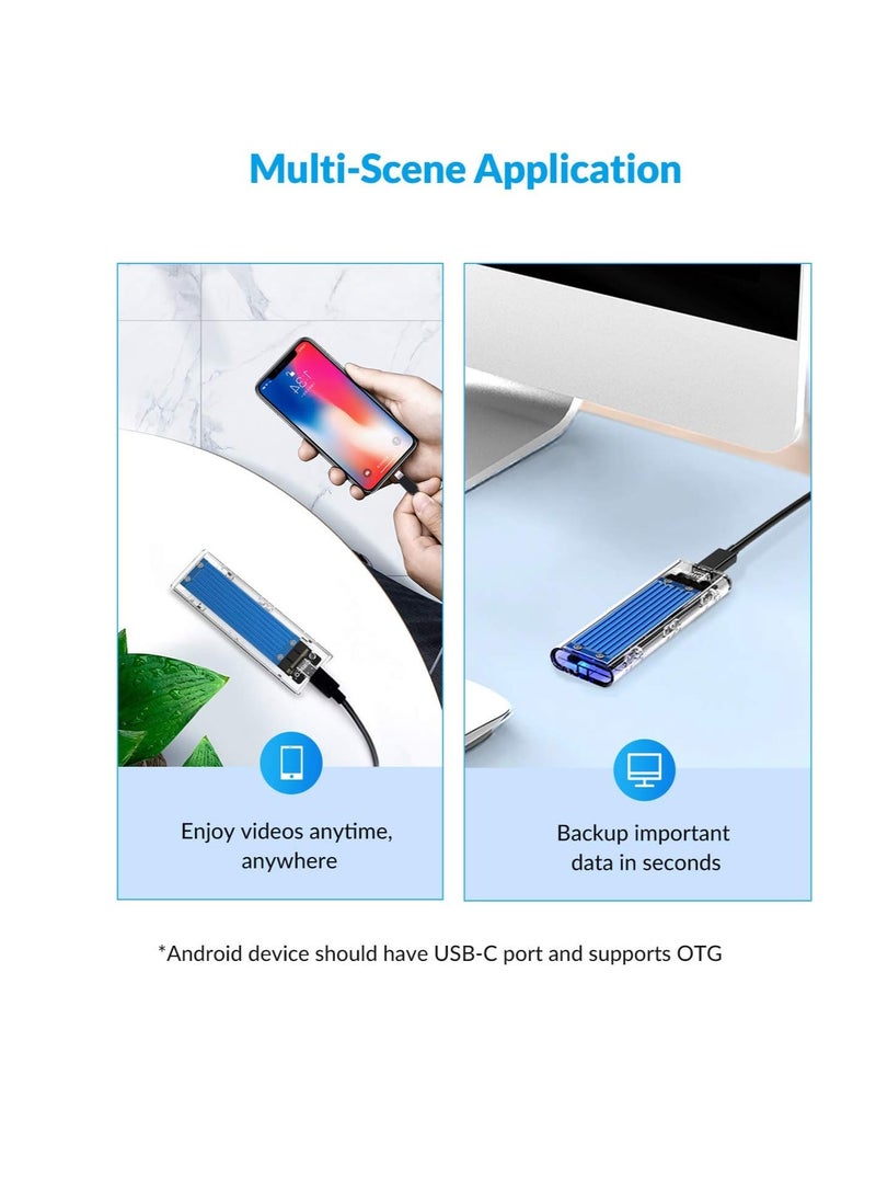 ماركة غير محددة - "حاوية M.2 NVMe SATA SSD بدون أدوات، USB 3.1 نوع C 10 جيجابايت في الثانية إلى M.2 SSD لساتا/ذاكرة مستديمة M.2 (M-Key/B+M) SSD، تدعم 2230/2242/2260/2280، حتى 2 تيرابايت – أزرق" - Image 1