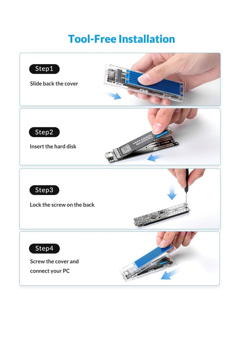 ماركة غير محددة - "حاوية M.2 NVMe SATA SSD بدون أدوات، USB 3.1 نوع C 10 جيجابايت في الثانية إلى M.2 SSD لساتا/ذاكرة مستديمة M.2 (M-Key/B+M) SSD، تدعم 2230/2242/2260/2280، حتى 2 تيرابايت – أزرق" - Image 1