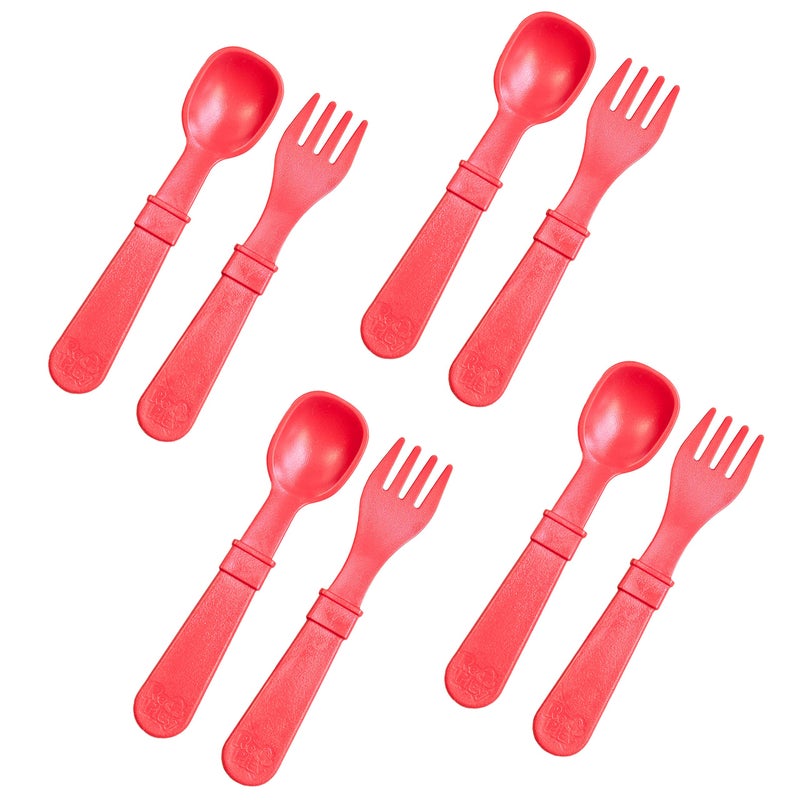 RePlay Toddler Forks and Spoons Set 4x4 Toddler Utensils Set Dishwasher and Microwave Safe Made in USA Set of 858 x 12 x 02 Red