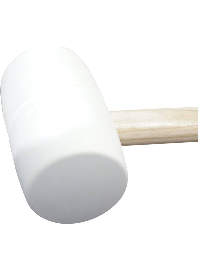 16 oz Professional Rubber Mallet with Ergonomic Wooden Handle - White/Cream Head - Image 1