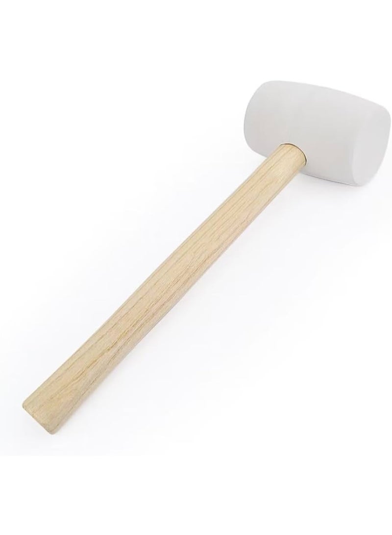 16 oz Professional Rubber Mallet with Ergonomic Wooden Handle - White/Cream Head - Image 2