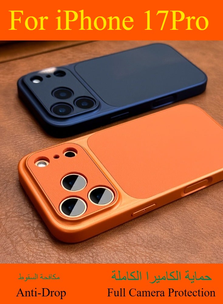 Dili Apple Orange iPhone Case IPhone 17 Pro Luxury Upgrade Can Immediately Become 17 Series Retro Faux Leather Phone Case Compatible with iPhone Apple iPhone Case Large Window Camera Shockproof Soft Border Hard Cover - Image 5