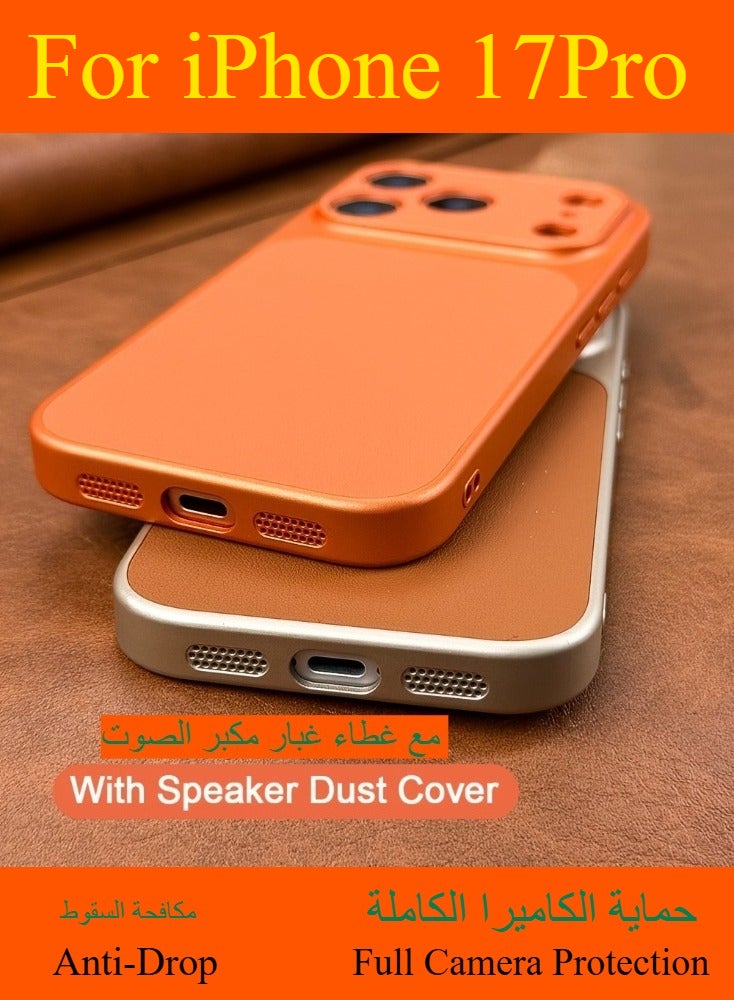Dili Apple Orange iPhone Case IPhone 17 Pro Luxury Upgrade Can Immediately Become 17 Series Retro Faux Leather Phone Case Compatible with iPhone Apple iPhone Case Large Window Camera Shockproof Soft Border Hard Cover - Image 3