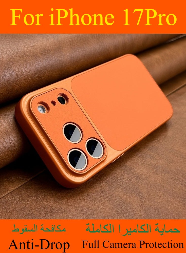Dili Apple Orange iPhone Case IPhone 17 Pro Luxury Upgrade Can Immediately Become 17 Series Retro Faux Leather Phone Case Compatible with iPhone Apple iPhone Case Large Window Camera Shockproof Soft Border Hard Cover - Image 1