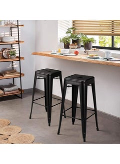 Mahmayi Mahmayi HYX504 Metal Stackable Bar-Home Kitchen Stool - Black (Set of 2)  - Image 1