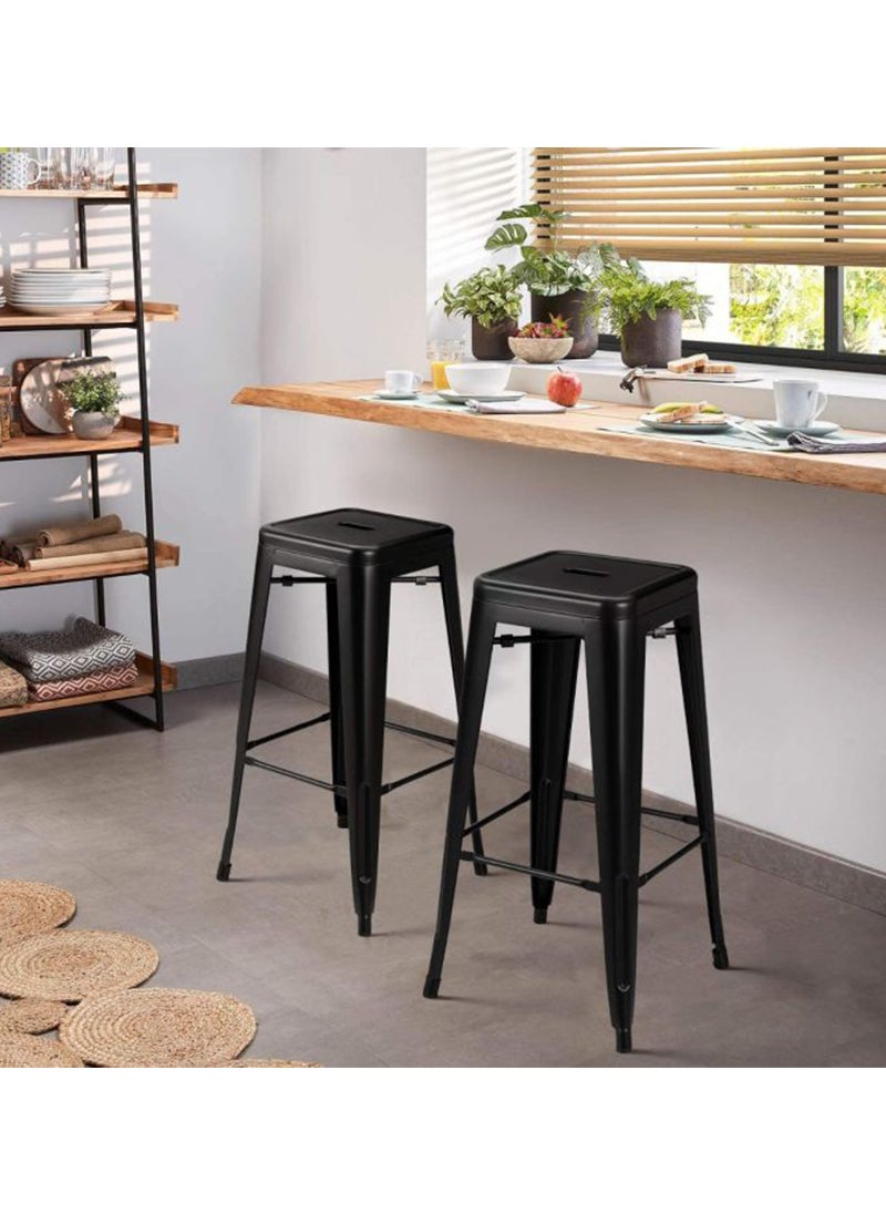 Mahmayi Mahmayi HYX504 Metal Stackable Bar-Home Kitchen Stool - Black (Set of 2)  - Image 1