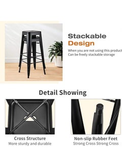 Mahmayi Mahmayi HYX504 Metal Stackable Bar-Home Kitchen Stool - Black (Set of 2)  - Image 5