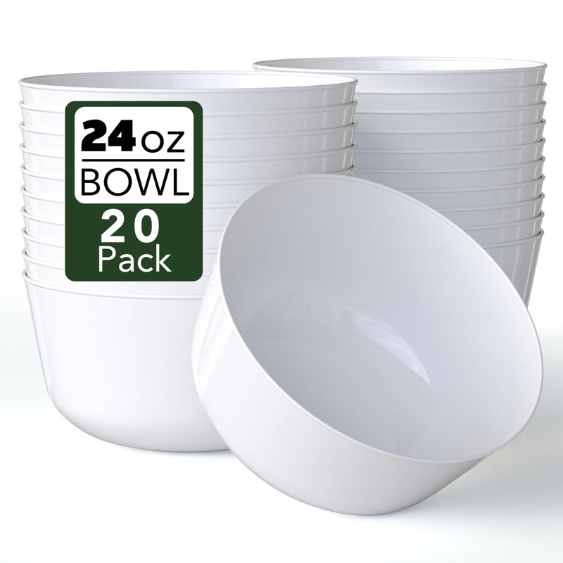 Trendables Plastic Bowls Set of 20 - 24 Oz White Fancy Serving Bowls - Perfect for Ice Cream  Salad  Candy - Disposable - Image 1