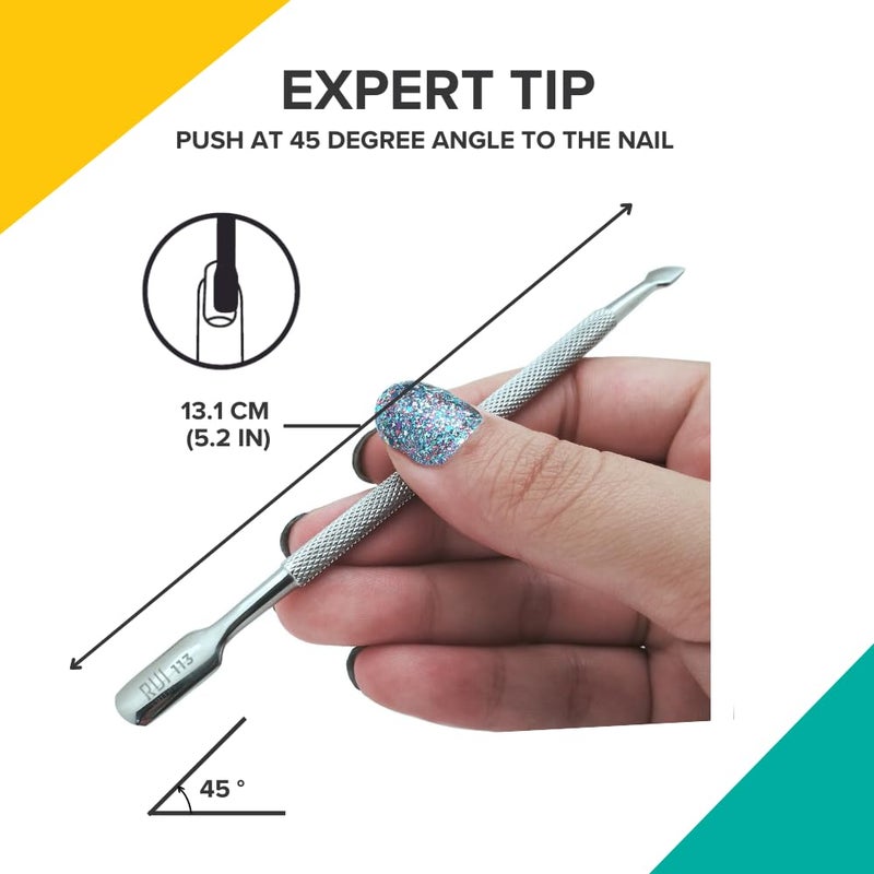 Rui Smiths Pro Cuticle Pusher with 2 Ends - Stainless Steel Manicure Tool - Style 113 - Image 5