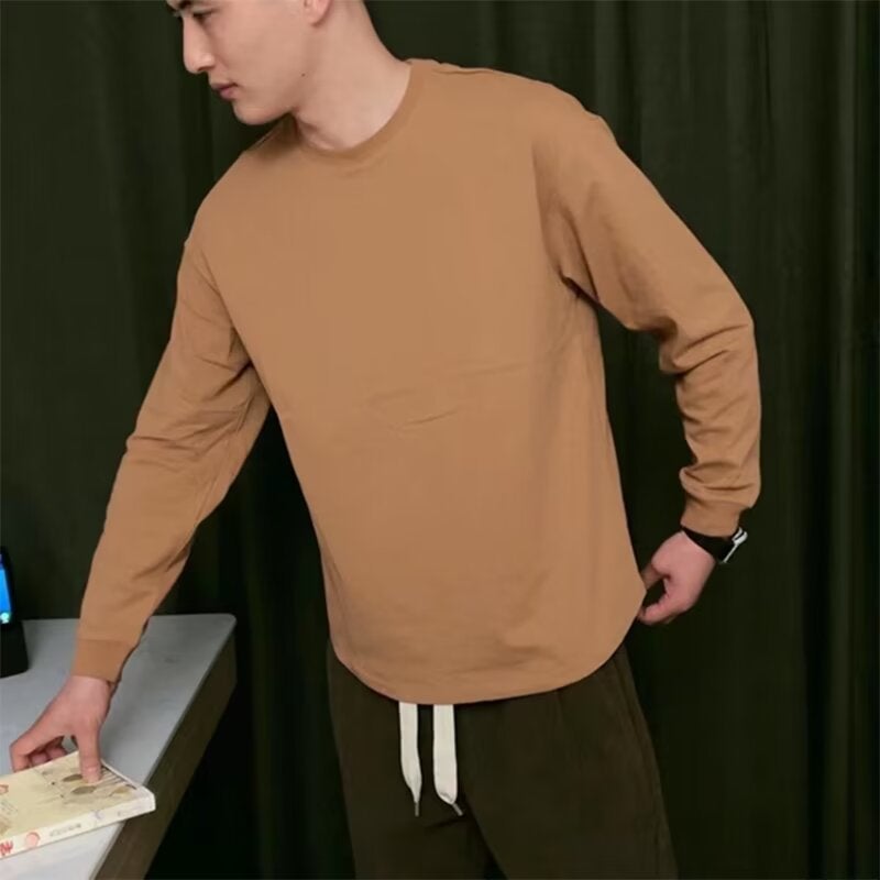 2023 Casual New Style Simple Style Round Neck White Long Sleeve T-Shirt Men'S Autumn Loose Pullover Base - Image 1