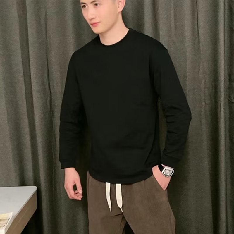 2023 Casual New Style Simple Style Round Neck White Long Sleeve T-Shirt Men'S Autumn Loose Pullover Base - Image 3