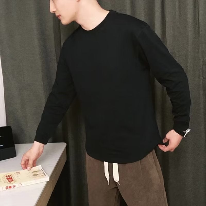 2023 Casual New Style Simple Style Round Neck White Long Sleeve T-Shirt Men'S Autumn Loose Pullover Base - Image 5