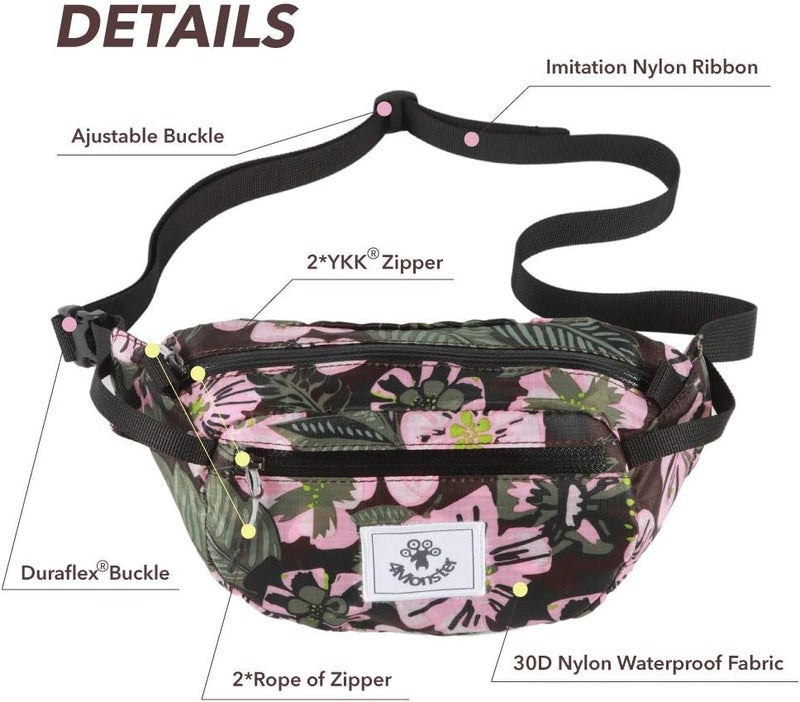 4Monster Hiking Waist Packs Portable,Water Resistant Fanny Bag with Adjustable Strap,Lightweight Crossbody Chest Bag Slim Bag - Image 2