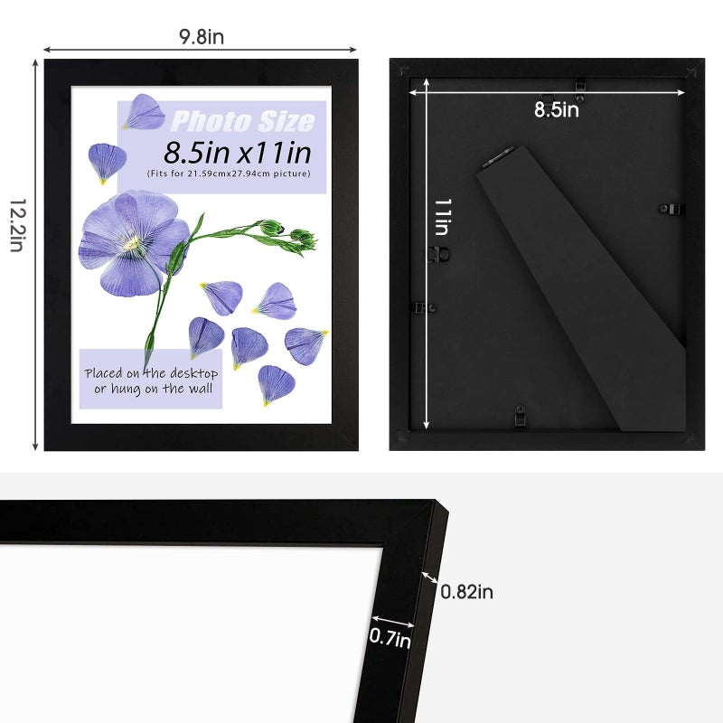 Frametory, 8.5x11 Picture Frame with Glass, Tabletop & Wall Horizontal or Vertical Display, 8 1/2 x 11 Photo Frame for Diploma, Documents (Black, 1-Pack) - Image 3