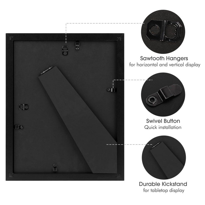 Frametory, 8.5x11 Picture Frame with Glass, Tabletop & Wall Horizontal or Vertical Display, 8 1/2 x 11 Photo Frame for Diploma, Documents (Black, 1-Pack) - Image 5