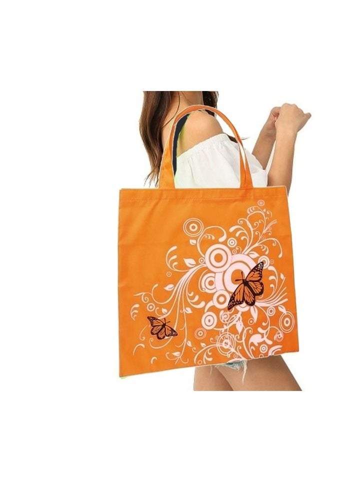 Generic - 1-Piece Foldable Large Capacity Reusable Shopping Bag,Butterfly Flower Oxford Fabric Shoulder Bag,Portable Eco Grocery Bags,Colour Orange - Image 1