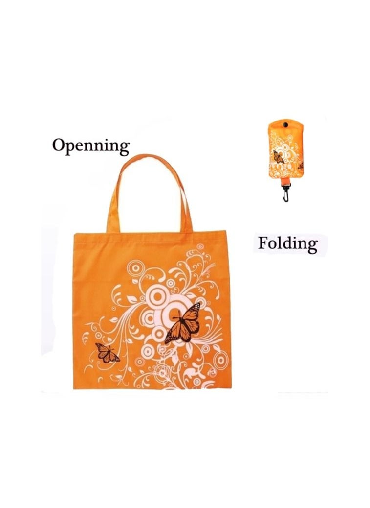 Generic - 1-Piece Foldable Large Capacity Reusable Shopping Bag,Butterfly Flower Oxford Fabric Shoulder Bag,Portable Eco Grocery Bags,Colour Orange - Image 1