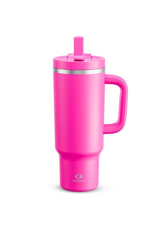 ENCOOL 40 oz Tumbler with Handle and Straw: Stainless Steel Insulated Tumbler Keeps Cold for 24 Hours, Leakproof Travel Cup Fits in Cup Holder and BPA-Free,Persian Rose - Image 1