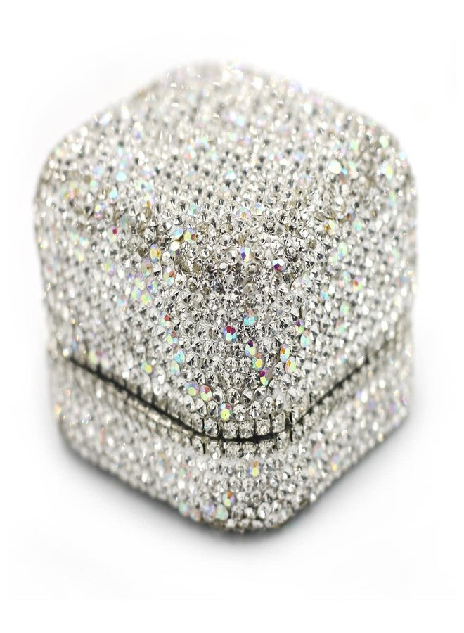 Bestbling Luxury Crystal Ring Box Earrings Pendant Ring Case Jewelry Display Storage Box Gift Box for Proposal Ring, Ceremony, Wedding Anniversary Valentine's Day (White) - Image 5