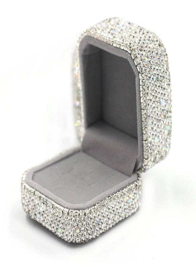 Bestbling Luxury Crystal Ring Box Earrings Pendant Ring Case Jewelry Display Storage Box Gift Box for Proposal Ring, Ceremony, Wedding Anniversary Valentine's Day (White) - Image 2