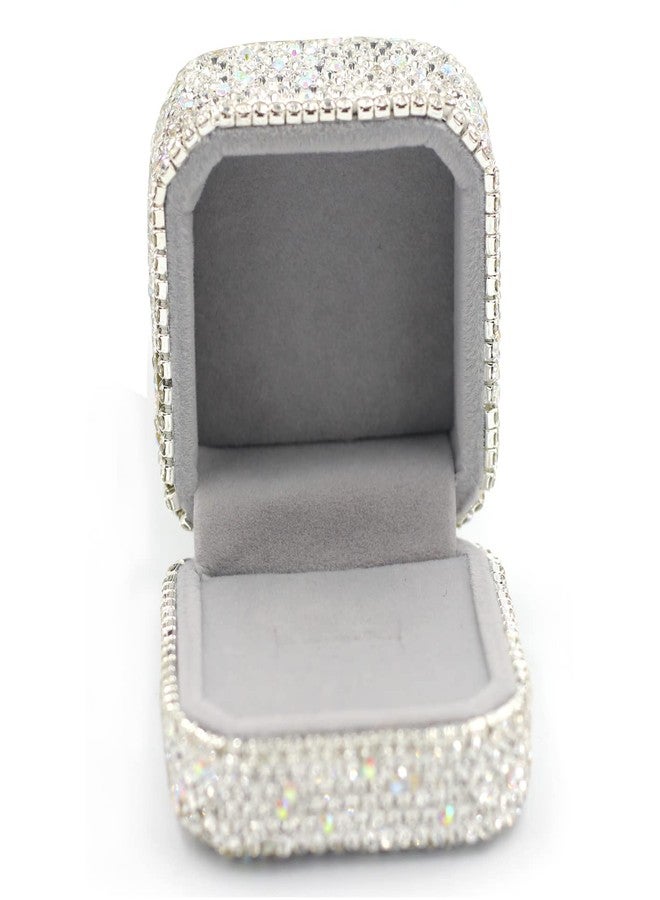 Bestbling Luxury Crystal Ring Box Earrings Pendant Ring Case Jewelry Display Storage Box Gift Box for Proposal Ring, Ceremony, Wedding Anniversary Valentine's Day (White) - Image 3