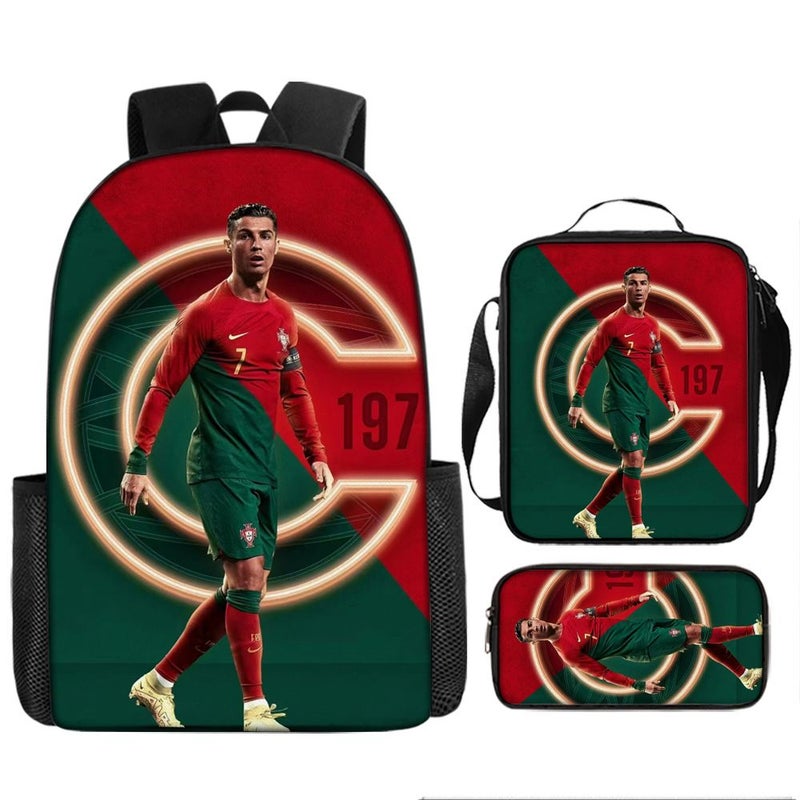 Cross-Border Cristiano Ronaldo Soccer Backpack with Messi Football Print - School Bag Set - Image 2