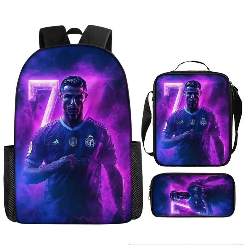 Cross-Border Cristiano Ronaldo Soccer Backpack with Messi Football Print - School Bag Set - Image 4