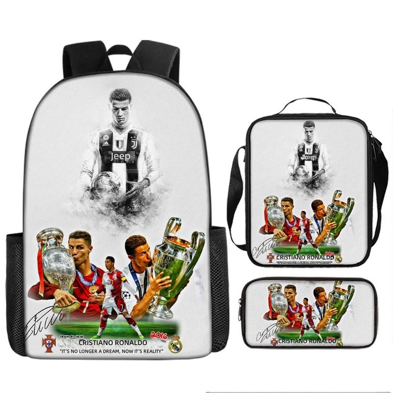Cross-Border Cristiano Ronaldo Soccer Backpack with Messi Football Print - School Bag Set - Image 3