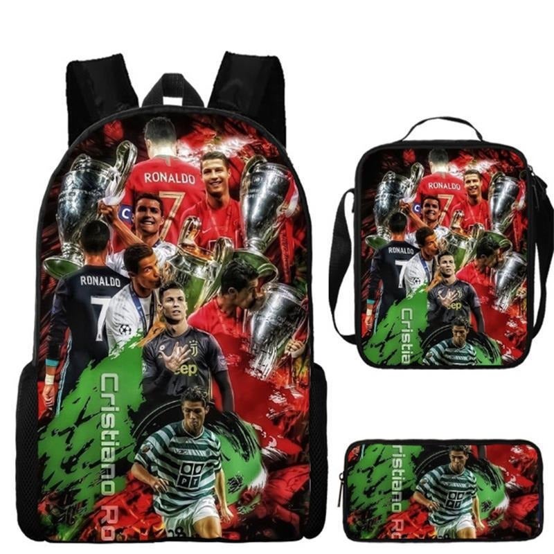 Cross-Border Cristiano Ronaldo Soccer Backpack with Messi Football Print - School Bag Set - Image 1