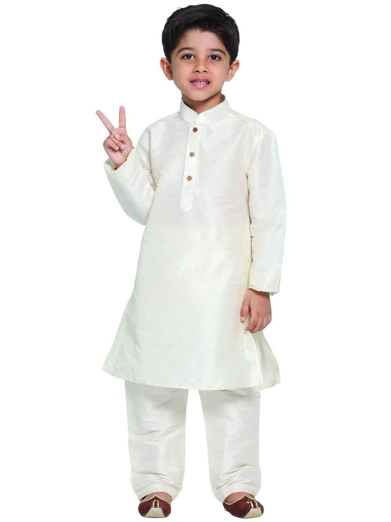 JBN Creation Boys' Cream Silk Blend Kurta and Pyjama Set_VASBKCR001nPCR_14 - Image 1