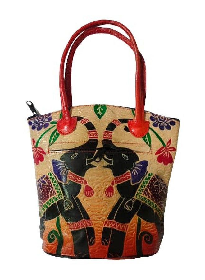 CLASSIQUE Shantiniketan Pure Leather Traditional Printed Handbag Medium Batua Purse for Women Block Print - Image 1