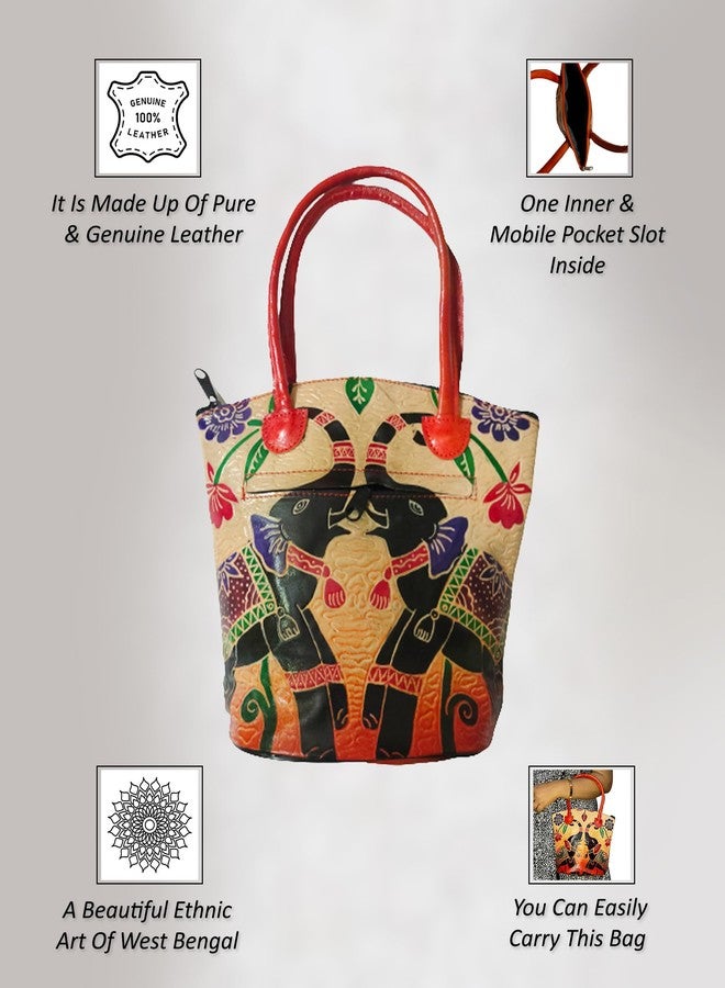 CLASSIQUE Shantiniketan Pure Leather Traditional Printed Handbag Medium Batua Purse for Women Block Print - Image 3