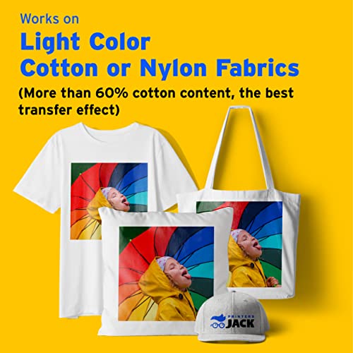 Printers Jack Iron-On Heat Transfer Paper for White and Light Fabric, 20 Pack 8.3x11.7 inch T-Shirt Transfer Paper for Any Inkjet Printer, Long Lasting Printing Transfer Paper for Heat Press - Image 3