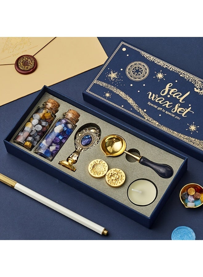 Wax Seal Stamp Kit with Gift Box - 3 Stamps, Wax Beads, Metallic Pen & Envelope for Gift Decoration DIY - Image 1