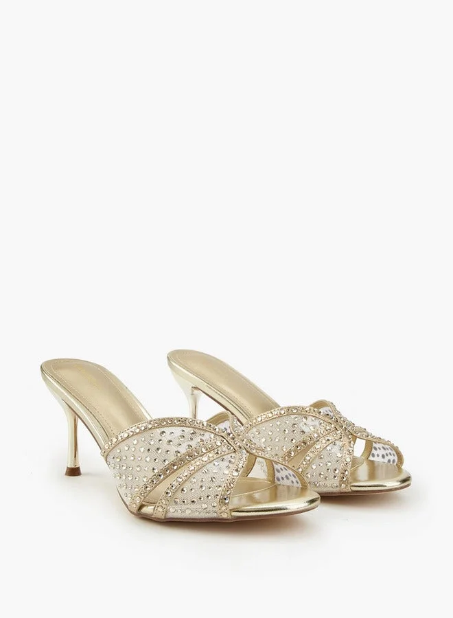 Flora Bella By Shoexpress Embellished Slip-On Sandals with Stiletto Heels