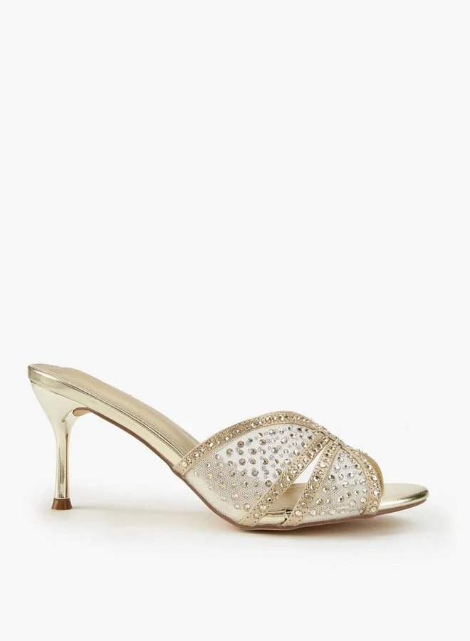 Flora Bella By Shoexpress Embellished Slip-On Sandals with Stiletto Heels