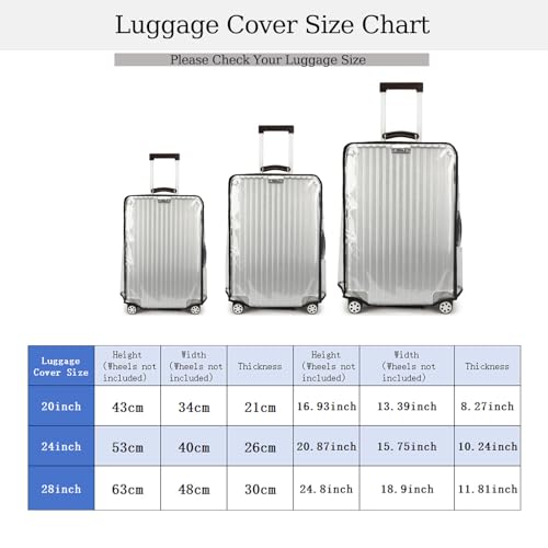 Wsstacxy 3-Pieces Luggage Cover Protectors Clear PVC Suitcase Cover Set Suitcase Covers Transparent Waterproof Suitcase Sleeve for 20-24-28inch Luggage (20 24 28Inch) - Image 2