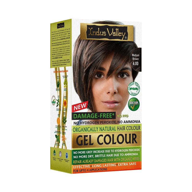 Indus Valley Natural Organic Damage Free Gel Hair Color | Ammonia Free, Vegan & Cruelty Free | Up to 100% Gray Coverage, Long Lasting Results |Medium Brown 4.0 (20gram+200ml) - Image 1