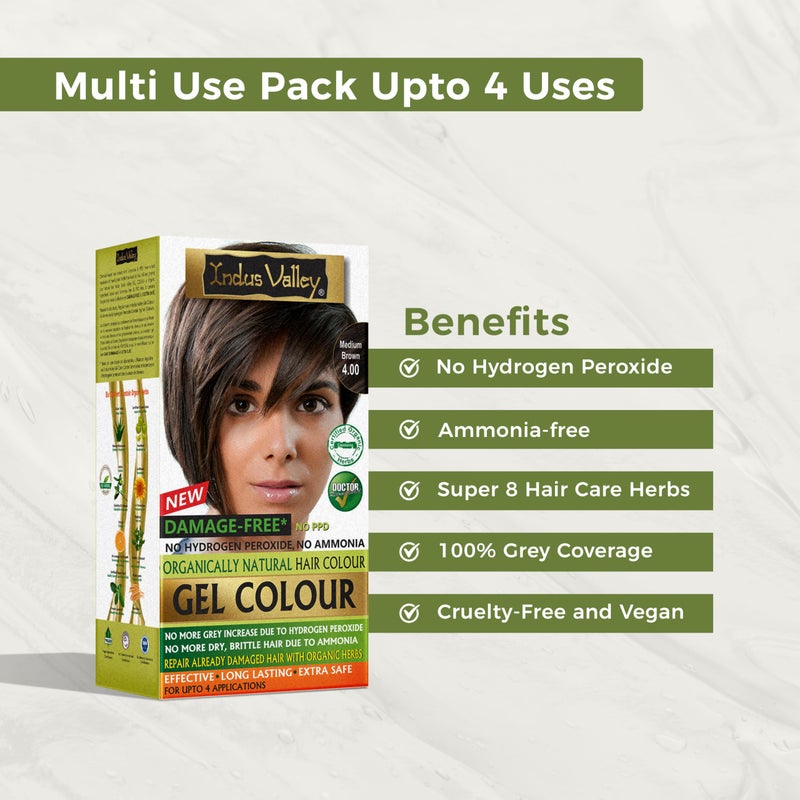 Indus Valley Natural Organic Damage Free Gel Hair Color | Ammonia Free, Vegan & Cruelty Free | Up to 100% Gray Coverage, Long Lasting Results |Medium Brown 4.0 (20gram+200ml) - Image 3