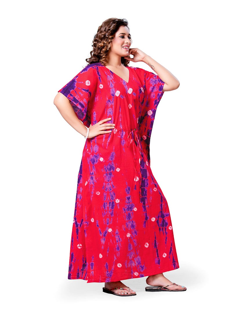 NEGLIGEE Women's Cotton Tie-Dye Maxi Nighty (Cotton Kaftan_Pink_Free Size) - Image 1