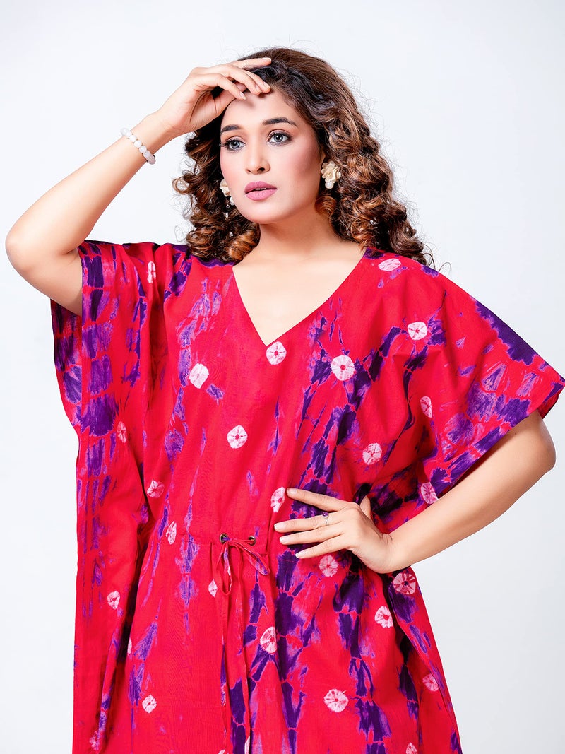 NEGLIGEE Women's Cotton Tie-Dye Maxi Nighty (Cotton Kaftan_Pink_Free Size) - Image 5