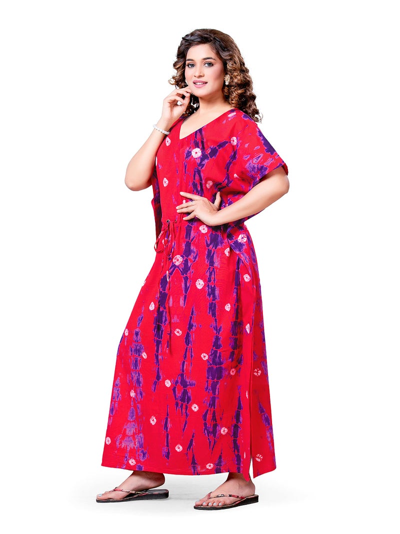 NEGLIGEE Women's Cotton Tie-Dye Maxi Nighty (Cotton Kaftan_Pink_Free Size) - Image 4