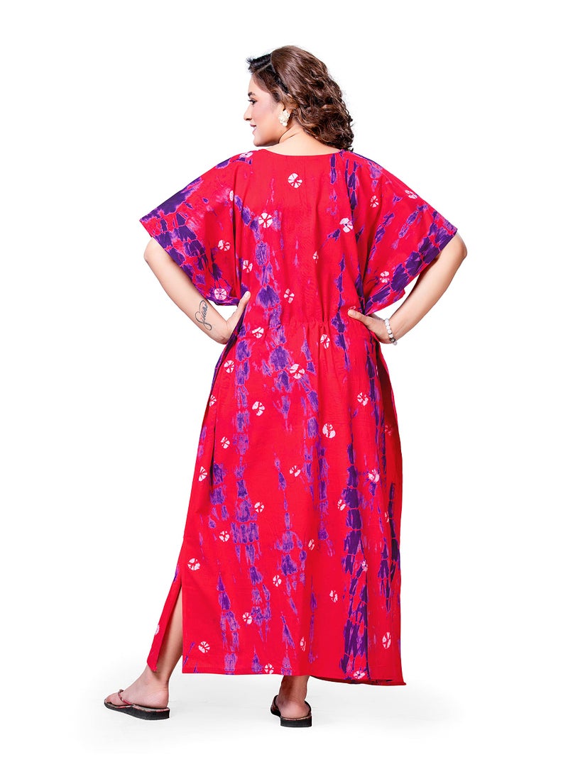 NEGLIGEE Women's Cotton Tie-Dye Maxi Nighty (Cotton Kaftan_Pink_Free Size) - Image 3