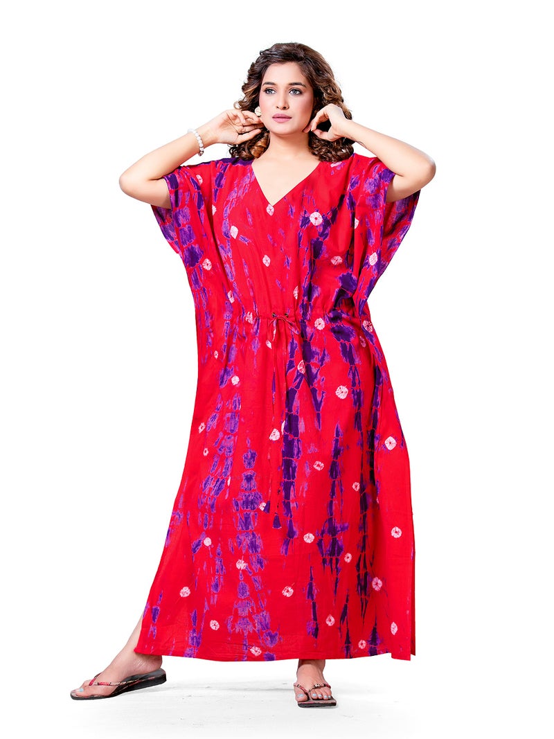 NEGLIGEE Women's Cotton Tie-Dye Maxi Nighty (Cotton Kaftan_Pink_Free Size) - Image 2
