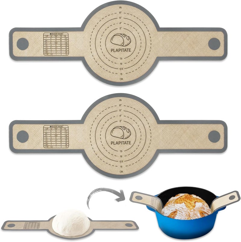 PLAPITATE Silicone Bread Sling for Dutch Oven Liners, Non Stick 2 PCS, Easy Clean Reusable Silicone Bread Baking Mat with Long Handles, Easy to Transfer Sourdough Bread, Round - Image 1